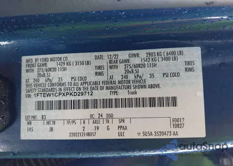 2023 Ford F-150 Xl z USA, uszkodzony, nr VIN 1FTEW1CPXPKD29712